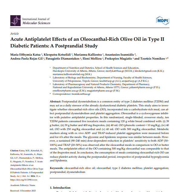 Acute Antiplatelet Effects of an Oleocanthal-Rich Olive Oil in Type II Diabetic Patients: A Postprandial Study