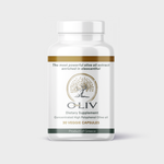 Olive polyphenol supplement bottle, studio front view on a light background