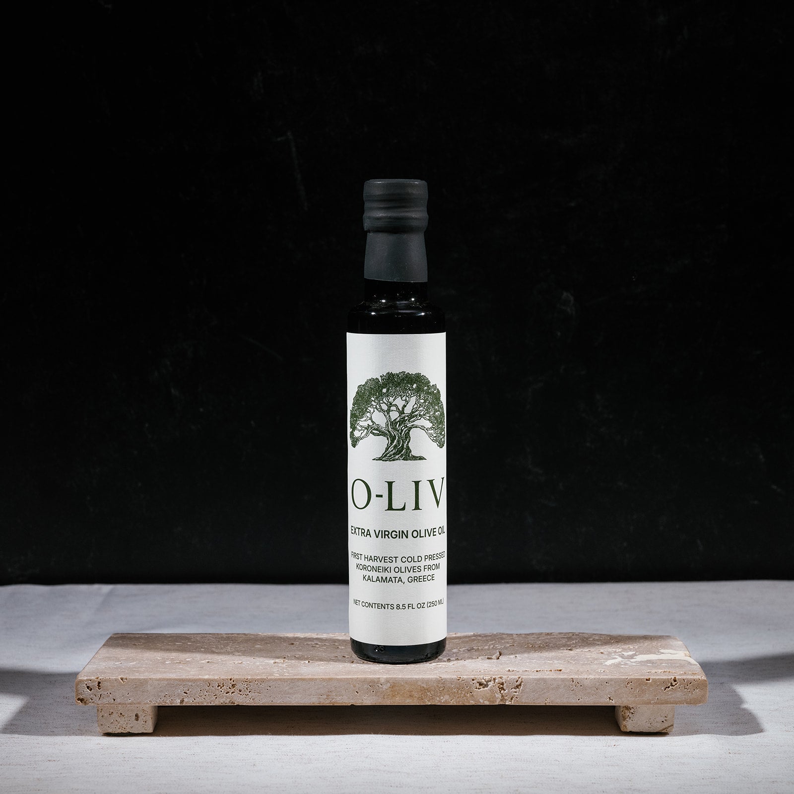 O-Liv high-phenolic olive oil 250ml (8.5 fl oz) bottle - front