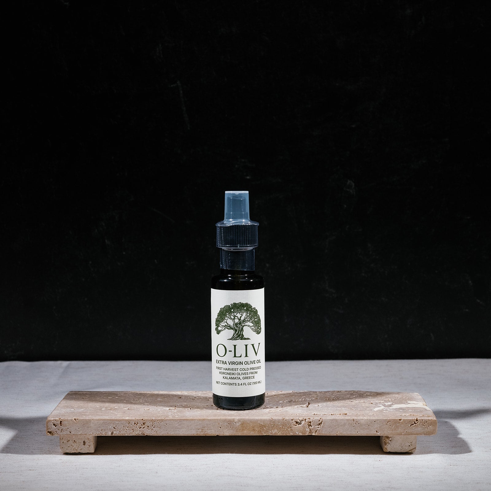 O-Liv high-phenolic olive oil 100ml (3.4 fl oz) travel-size bottle - front